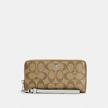 Load image into Gallery viewer, COACH SIGNATURE LONG ZIP AROUND WALLET C4452 IN KHAKI/ LIGHT SAGE
