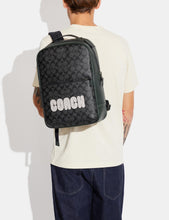 Load image into Gallery viewer, COACH WESTWAY BACKPACK IN COLORBLOCK SIGNATURE WITH COACH PATCH CE489 IN CHARCOAL AMAZON GREEN

