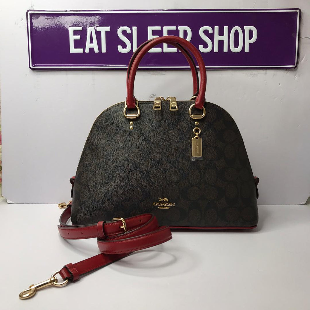 COACH KATY SATCHEL IN SIGNATURE CANVAS  2558 IN BROWN 1941 RED (6165662793915)
