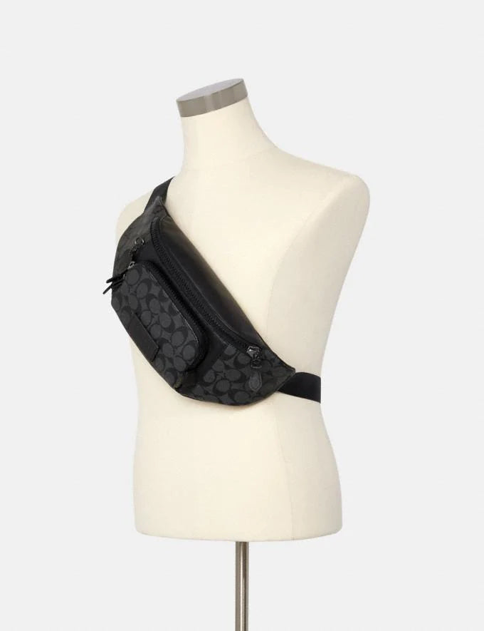 COACH TRACK BELT BAG IN SIGNATURE CANVAS C3765 IN CHARCOAL BLACK eatsleepshop
