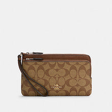 Load image into Gallery viewer, COACH DOUBLE ZIP WALLET SIGNATURE CANVAS C5576 IN IM/KHAKI/SADDLE 2
