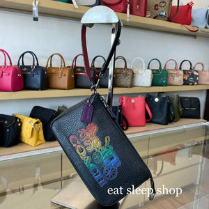 COACH NOLITA 19 C6902 COLORBLOCK WITH HORSE AND CARRIAGE IN GUNMETAL/BLACK MULTI