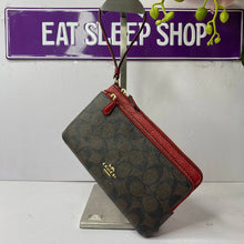 Load image into Gallery viewer, COACH  DOUBLE ZIP WALLET WRISTLET SIGNATURE C5576 IN BROWN 1941 RED
