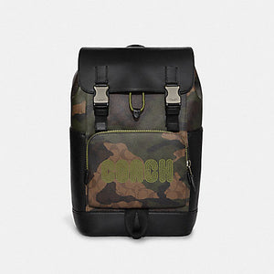 COACH TRACK BACKPACK IN SIGNATURE WITH CAMO PRINT AND COACH PATCH CC016 IN OLIVE GREEN MULTI