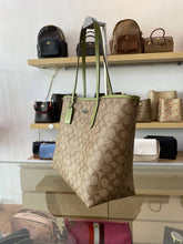 Load image into Gallery viewer, COACH CITY TOTE SIGNATURE CANVAS 5696 IN QB/KHAKI/OLIVE GREEN
