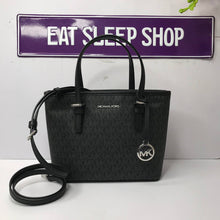 Load image into Gallery viewer, MICHAEL KORS JET SET TRAVEL XS CARRYALL CONVERTIBLE TOP ZIP TOTE IN SIGNATURE BLACK (6165331214523)
