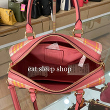 Load image into Gallery viewer, COACH ROWAN C8593 SATCHEL WITH GARDEN PLAID PRINT IN GOLD/TAFFY MULTI
