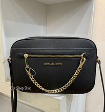 Load image into Gallery viewer, MICHAEL KORS JET SET ITEM  LARGE EW ZIP CHAIN CROSSBODY LEATHER IN BLACK
