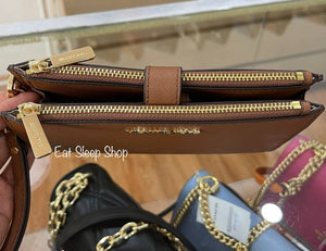 MICHAEL KORS JET SET TRAVEL LARGE DOUBLE ZIP WRISTLET WALLET LEATHER IN LUGGAGE