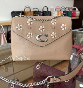 COACH TAMMIE SHOULDER BAG WITH FLORAL WHIPSTITCH CA146 IN TAUPE MULTI