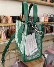 Load image into Gallery viewer, COACH DEMPSEY TOTE 22 SIGNATURE JACQUARD WITH STRIPE AND COACH PATCH C8417 IN GREEN MULTI
