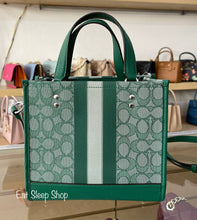 Load image into Gallery viewer, COACH DEMPSEY TOTE 22 SIGNATURE JACQUARD WITH STRIPE AND COACH PATCH C8417 IN GREEN MULTI
