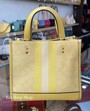 Load image into Gallery viewer, COACH DEMPSEY TOTE 22 SIGNATURE JACQUARD WITH STRIPE AND COACH PATCH C8417 IN RETRO YELLOW MULTI
