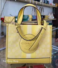 Load image into Gallery viewer, COACH DEMPSEY TOTE 22 SIGNATURE JACQUARD WITH STRIPE AND COACH PATCH C8417 IN RETRO YELLOW MULTI
