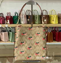 Load image into Gallery viewer, COACH MOLLIE BUCKET 22 SIGNATURE WITH STRAWBERRY PRINT CB602 IN LIGHT KHAKI MULTI
