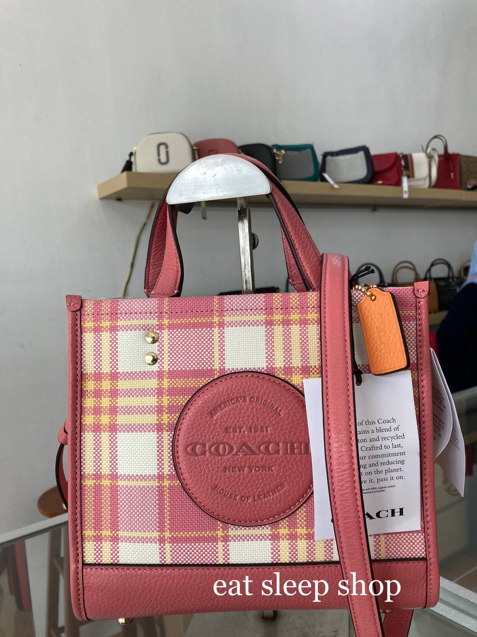 Dempsey tote 22 with garden plaid print and coach patch Clearance