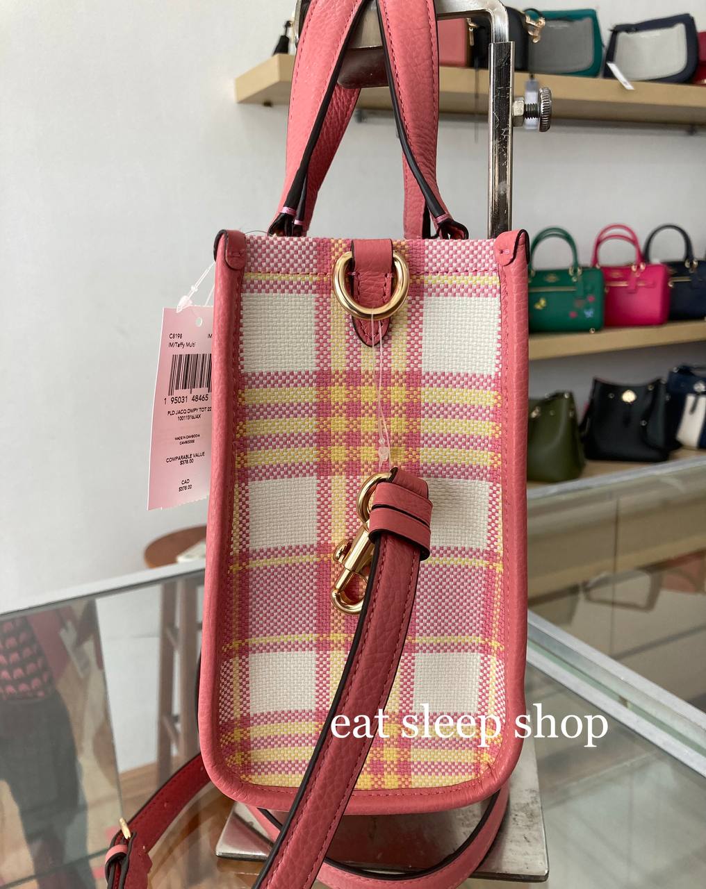 Dempsey tote 22 with garden plaid print and coach patch Clearance