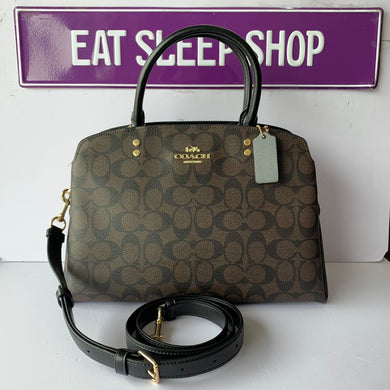 COACH LILLIE CARRYALL 91495 IN SIGNATURE BROWN BLACK (6069306949819)