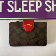 Load image into Gallery viewer, COACH MEDIUM CORNER ZIP WALLET SIGNATURE CANVAS C0082 IN BROWN 1941 RED
