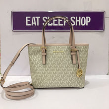 Load image into Gallery viewer, MICHAEL KORS JET SET TRAVEL XS CARRYALL CONVERTIBLE TOP ZIP TOTE IN SIGNATURE POWDER BLUSH MULTI (6129085612219)
