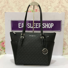 Load image into Gallery viewer, MICHAEL KORS CHARLOTTE LARGE TOP ZIP TOTE IN SIGNATURE BLACK (6111955091643)
