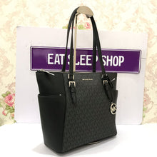 Load image into Gallery viewer, MICHAEL KORS CHARLOTTE LARGE TOP ZIP TOTE IN SIGNATURE BLACK (6111955091643)
