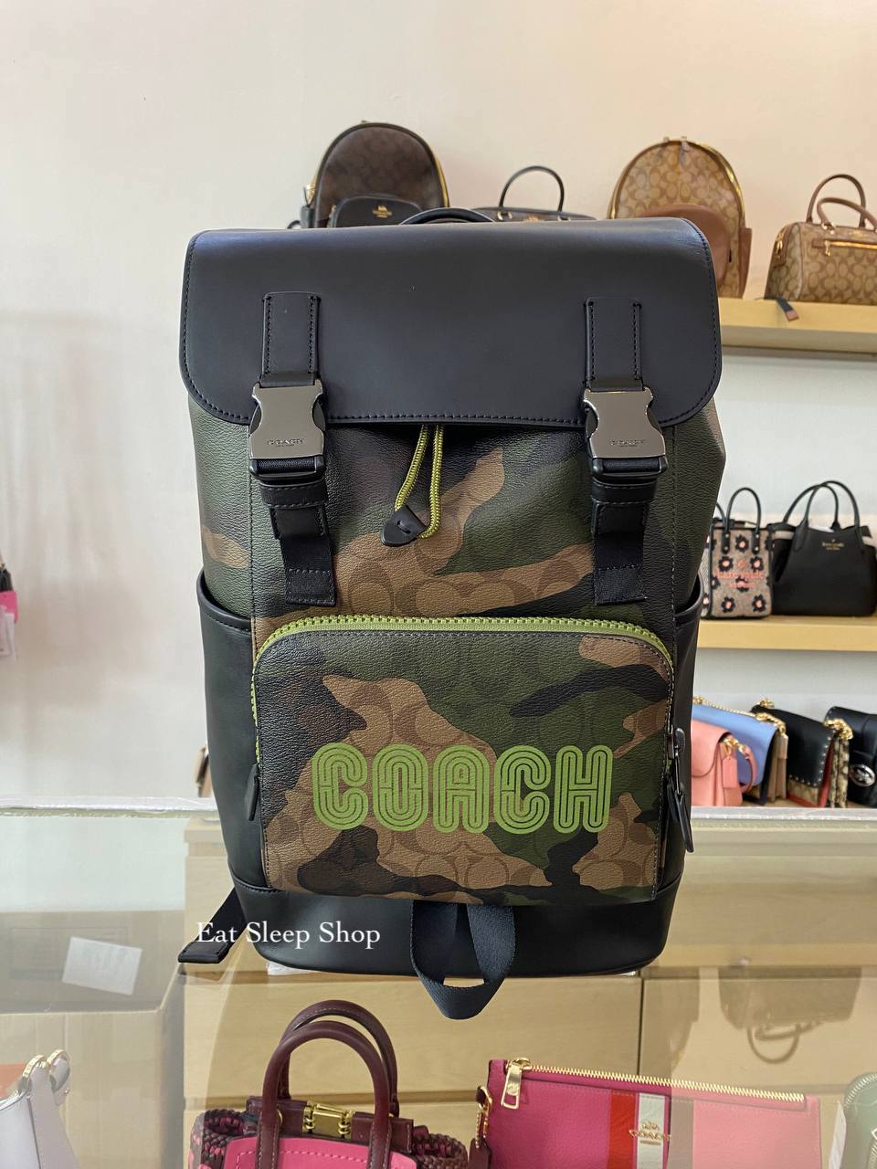 COACH TRACK BACKPACK IN SIGNATURE WITH CAMO PRINT AND COACH PATCH CC016 IN OLIVE GREEN MULTI