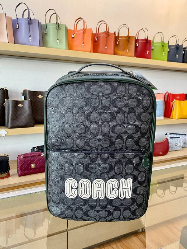 COACH WESTWAY BACKPACK IN COLORBLOCK SIGNATURE WITH COACH PATCH CE489 IN CHARCOAL AMAZON GREEN